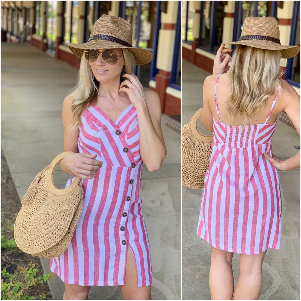 ✨LAST ONE✨Coral ivory striped button trim dress - Picture 4 of 4